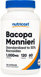 Nutricost Bacopa Monnieri botella con cápsulas para apoyo al enfoque diario