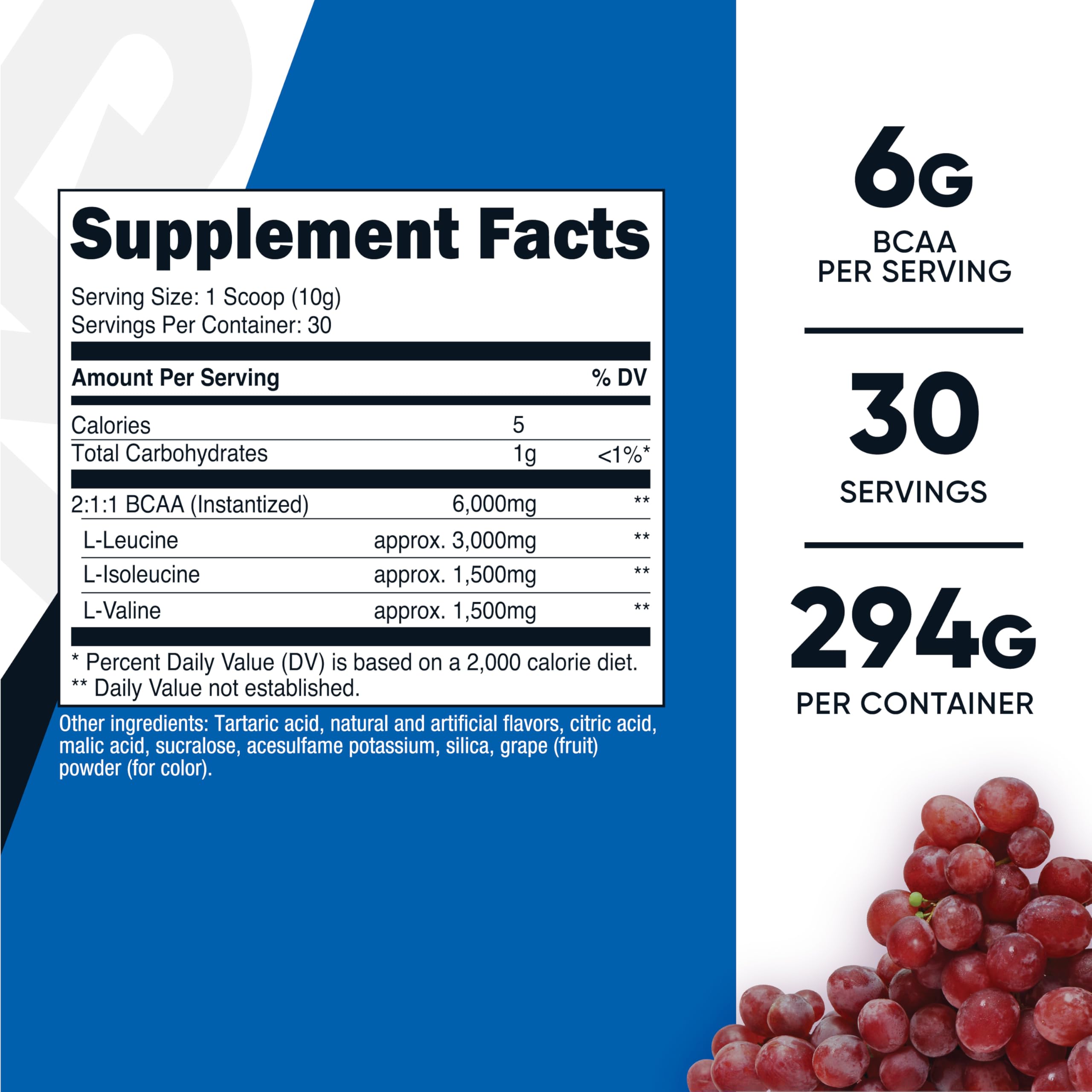 Nutricost BCAA 2-1-1 uva, soporte de recuperación durante sesiones.