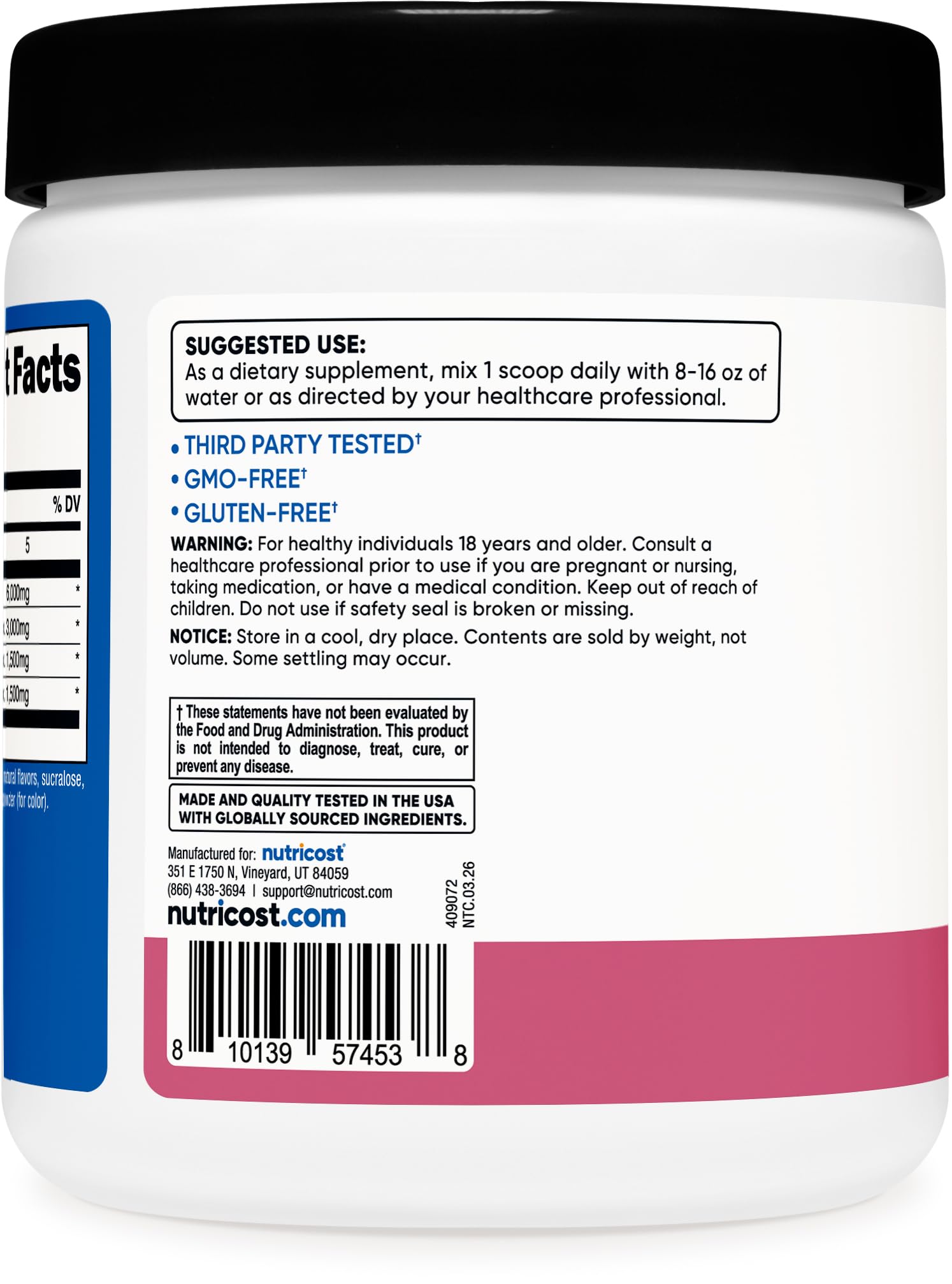 Nutricost BCAA bebida de entrenamiento, preparado para recuperación suave