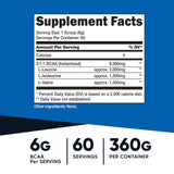 Nutricost BCAA, cucharilla medidora, dosis conveniente para entrenamientos.