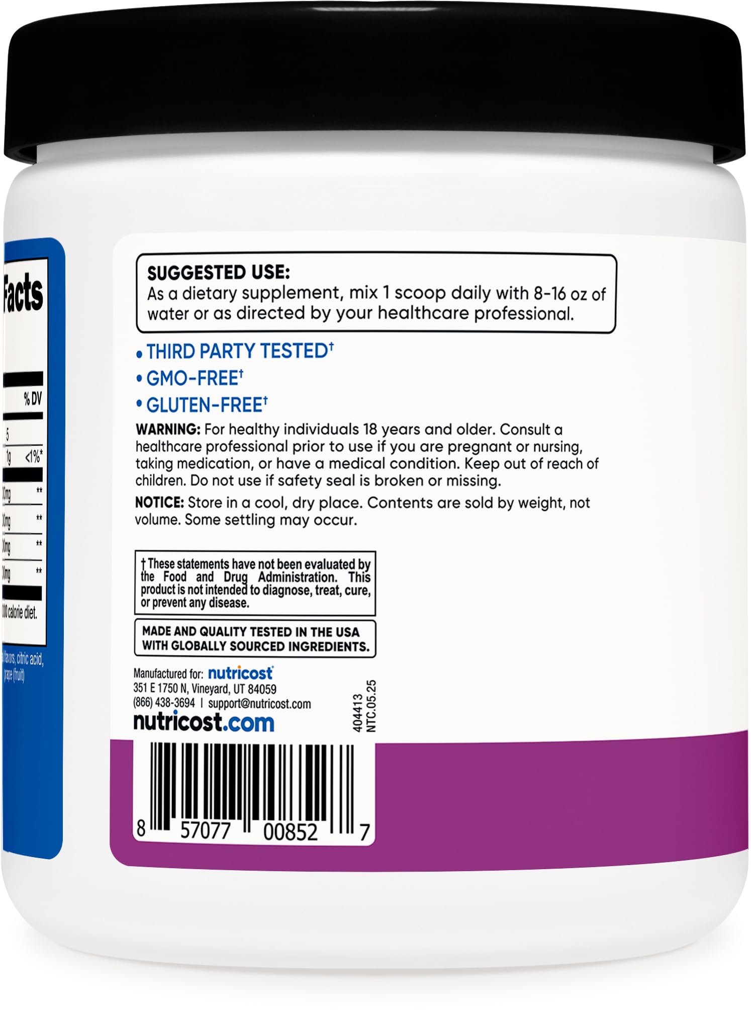 Nutricost BCAA con certificación NSF y GMP, calidad asegurada.