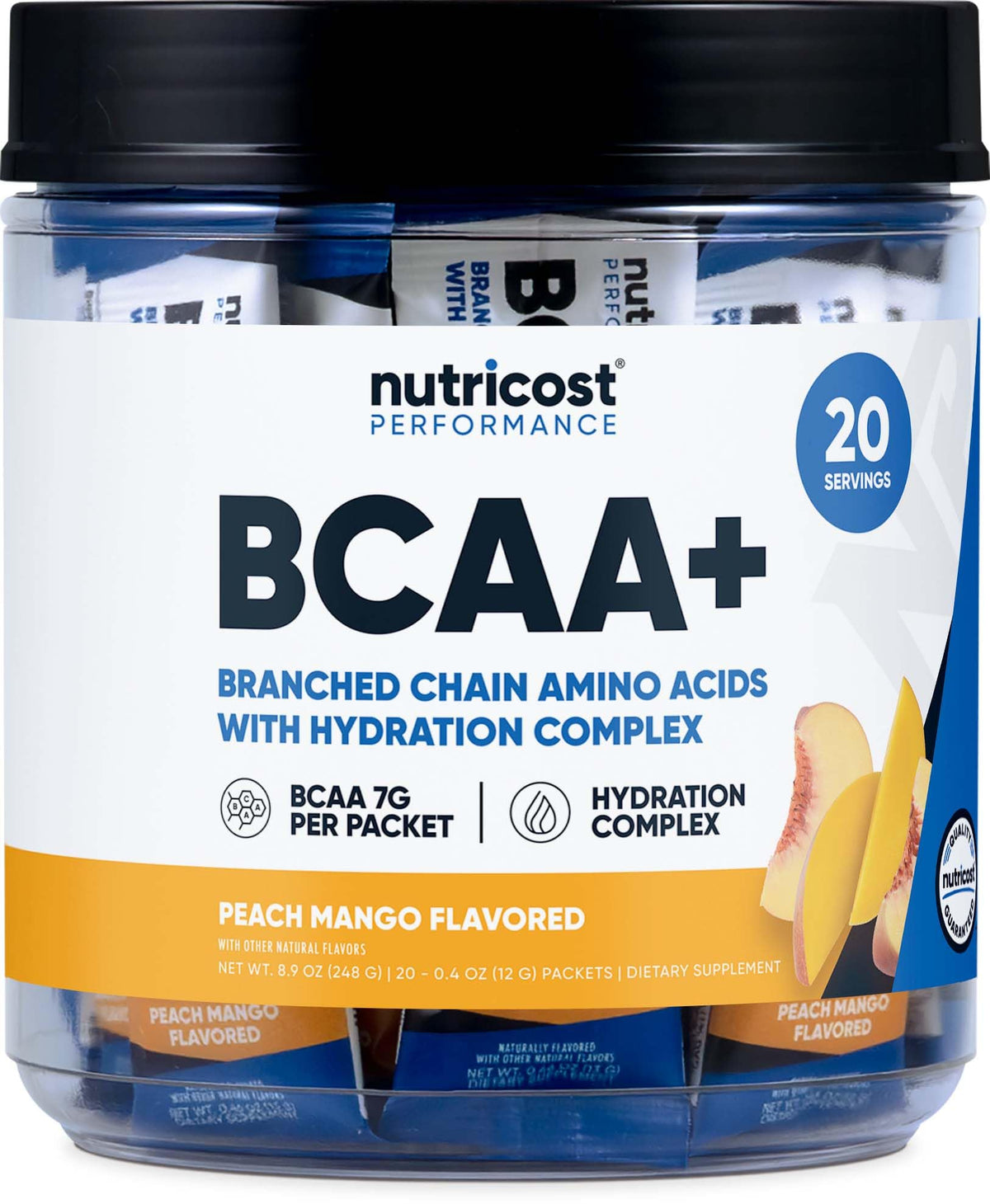 Nutricost BCAA+ Hidratación sabor durazno-mango, hidratación refrescante durante el entrenamiento