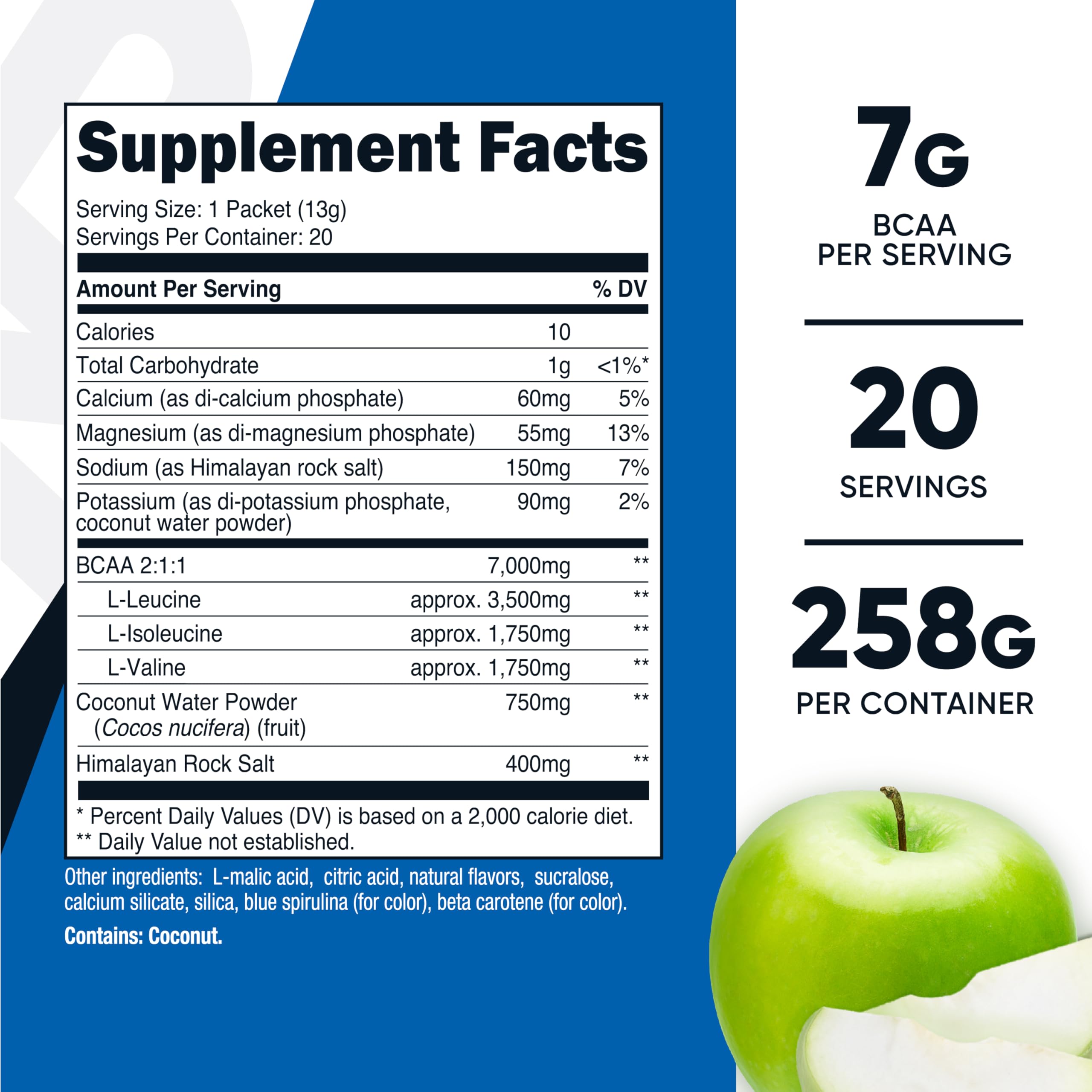 Nutricost BCAA+ Hidratación, sabor manzana verde, vaso para mezclar en agua.