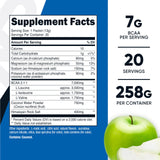 Nutricost BCAA+ Hidratación, sabor manzana verde, vaso para mezclar en agua.