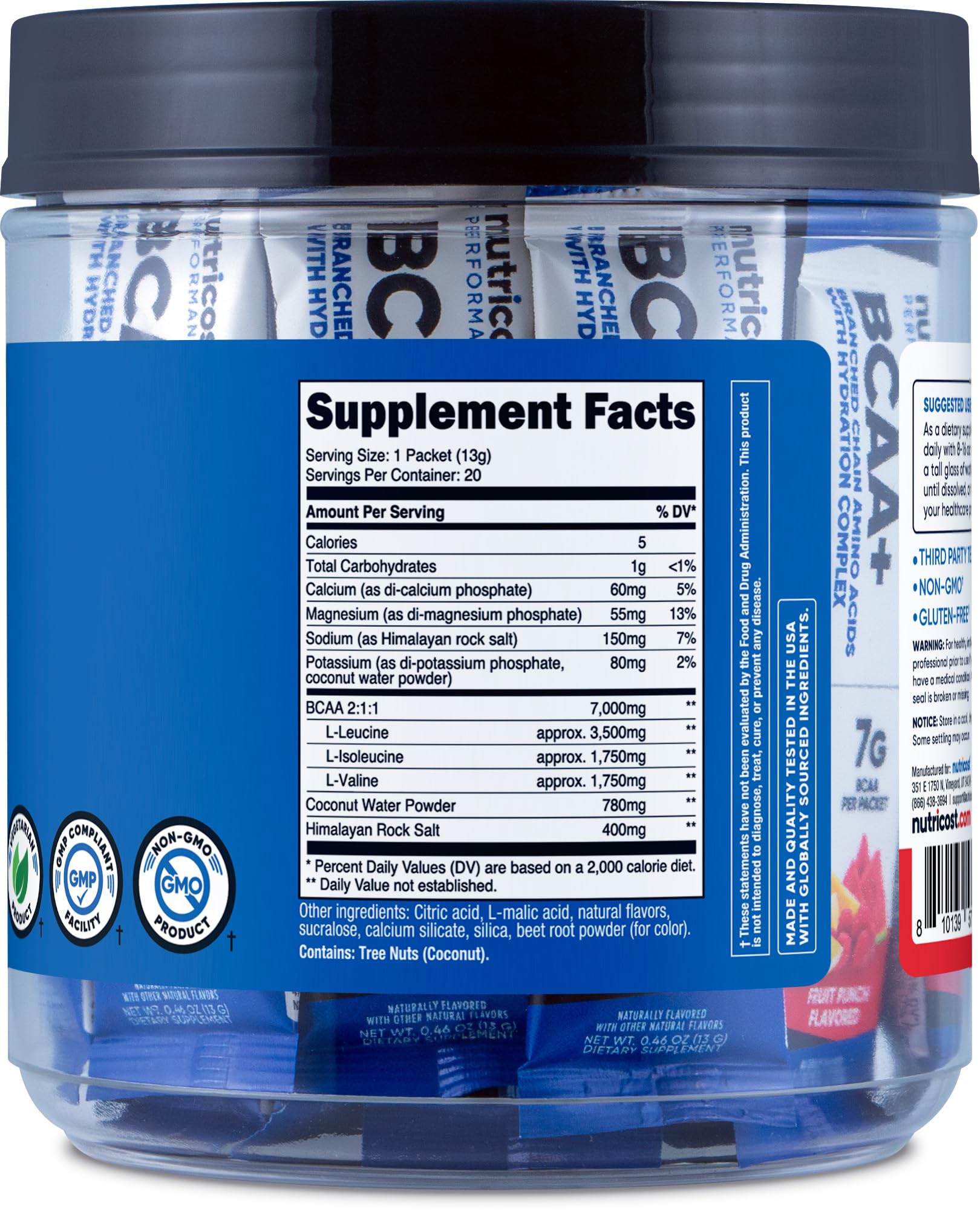 Nutricost BCAA+ Fruta Punch: detalle de sabor y beneficio en el gimnasio.