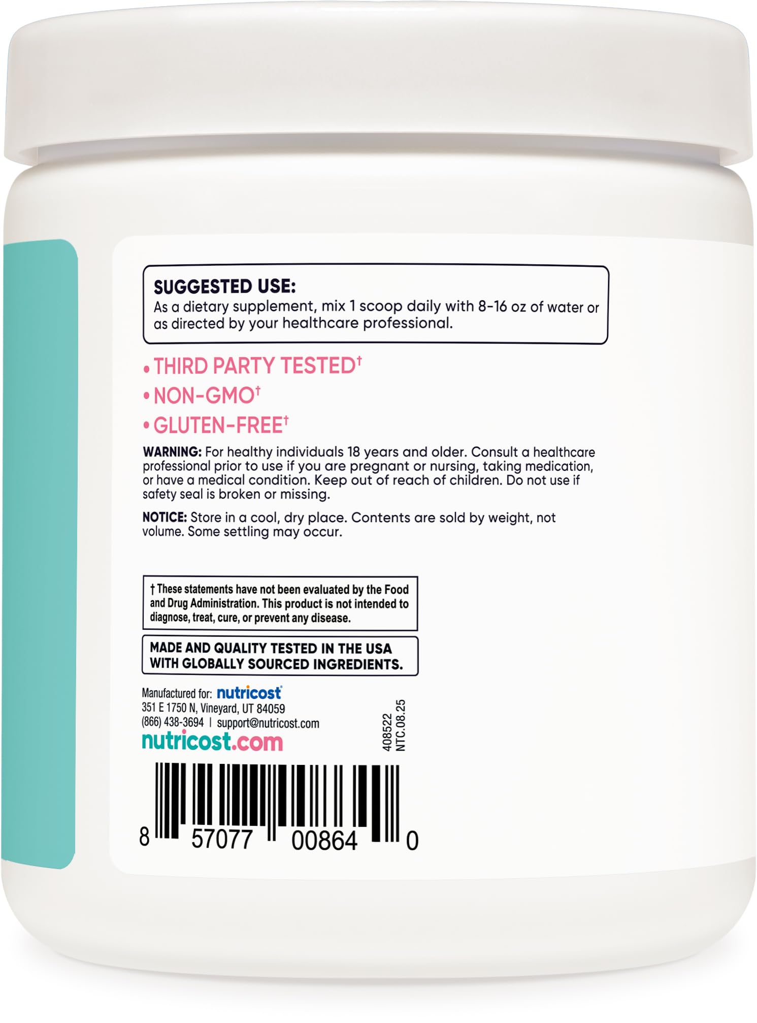 Etiqueta de Nutricost BCAA para Mujeres, sabor fresa-limón
