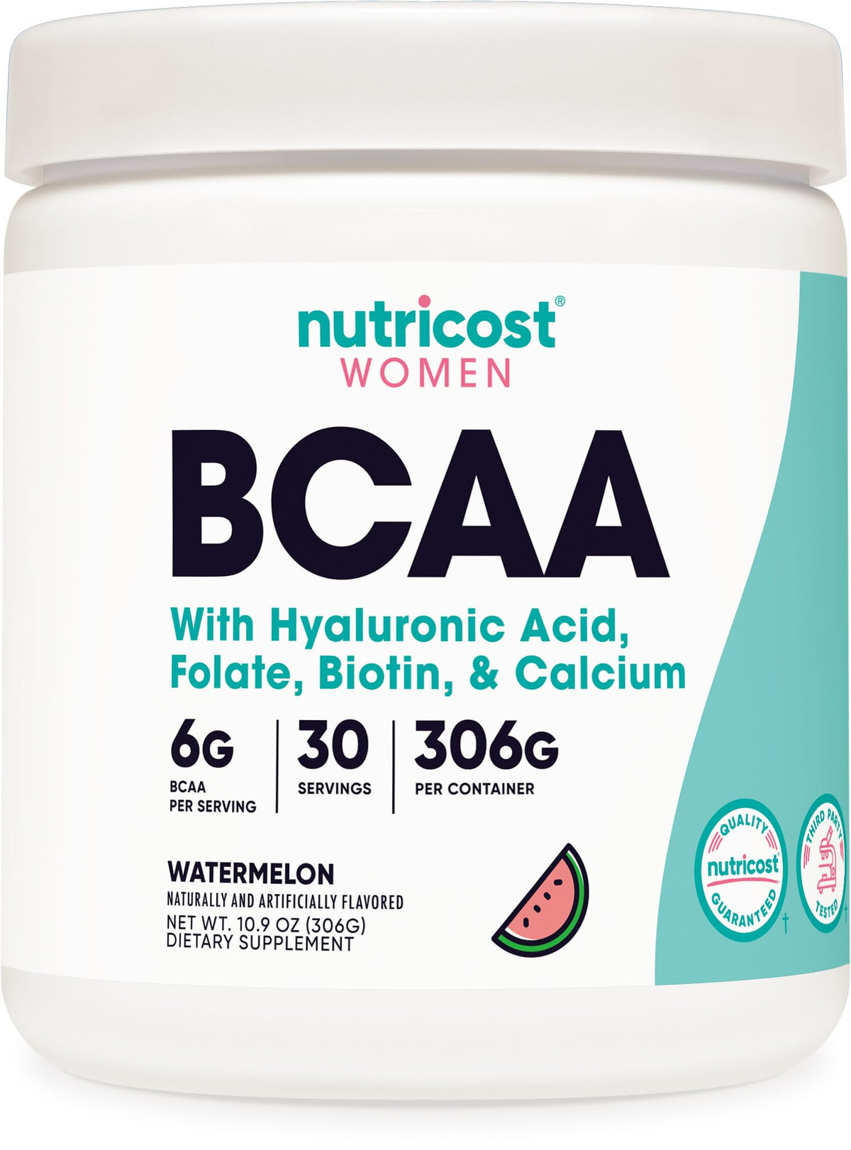 Nutricost BCAA para mujeres, botella frontal, sabor sandía, apoyo para entrenamiento