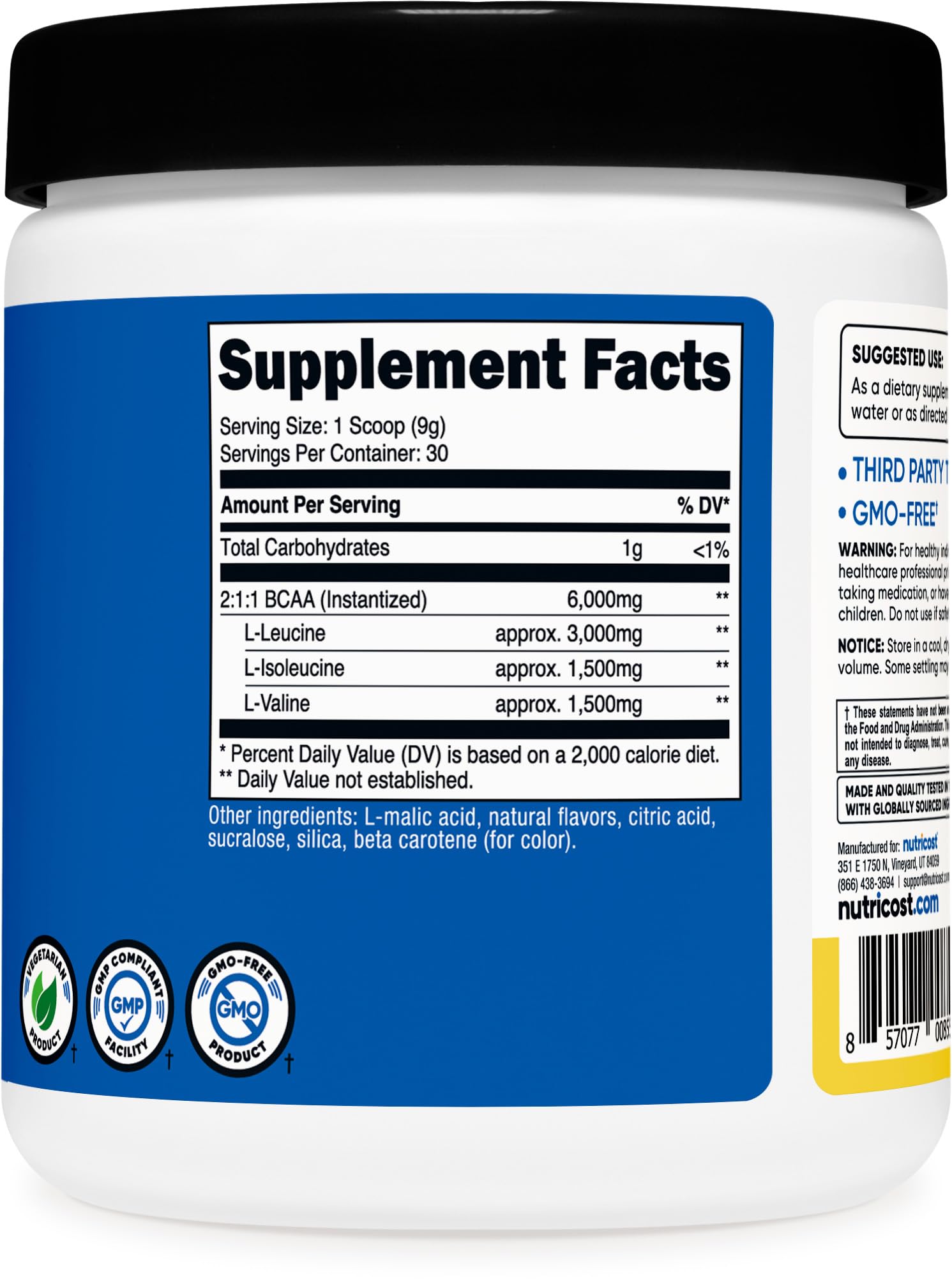 Nutricost BCAA Piña vaso con bebida lista para disfrutar