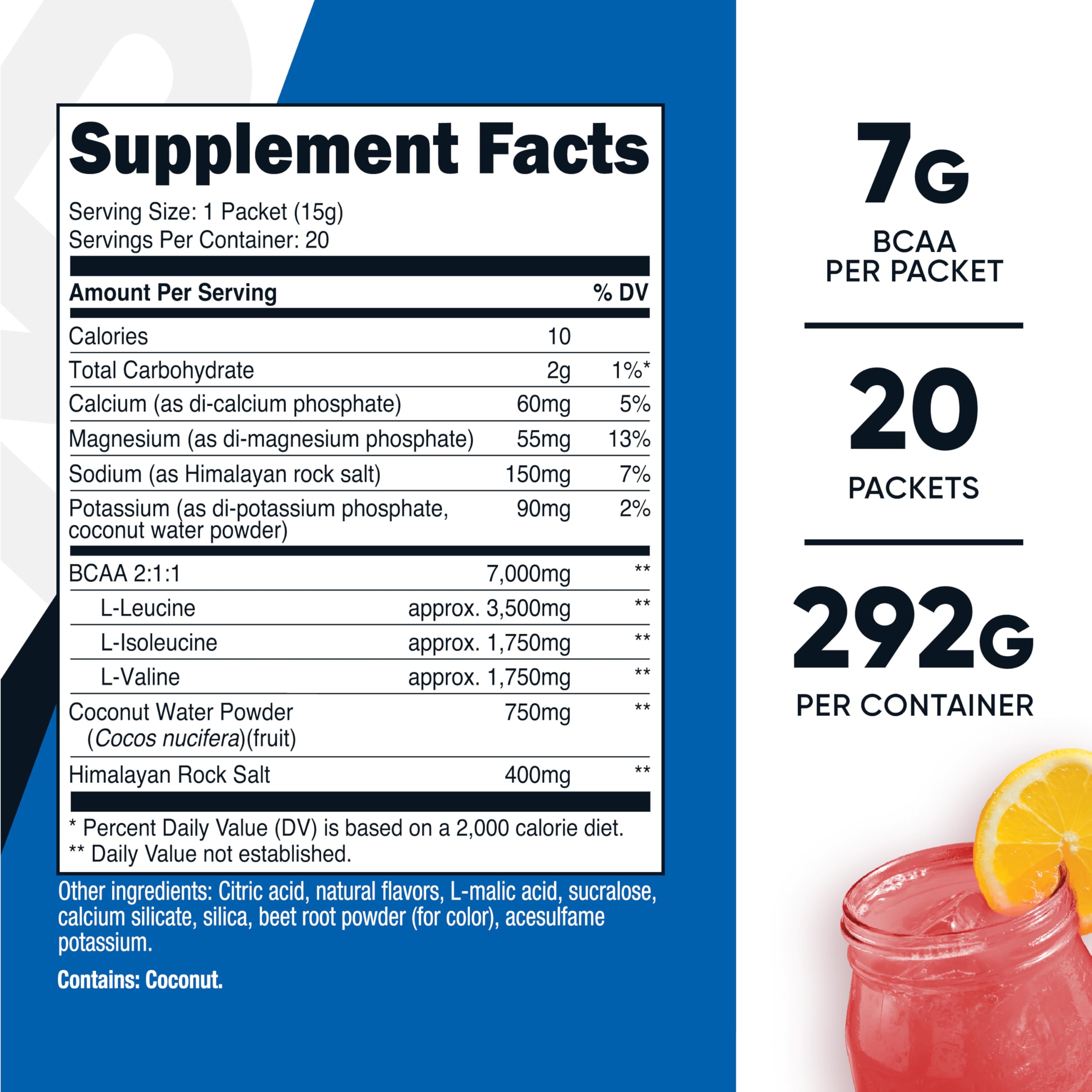Nutricost BCAA+ Hydration, botella y porciones para entrenamientos intensos.
