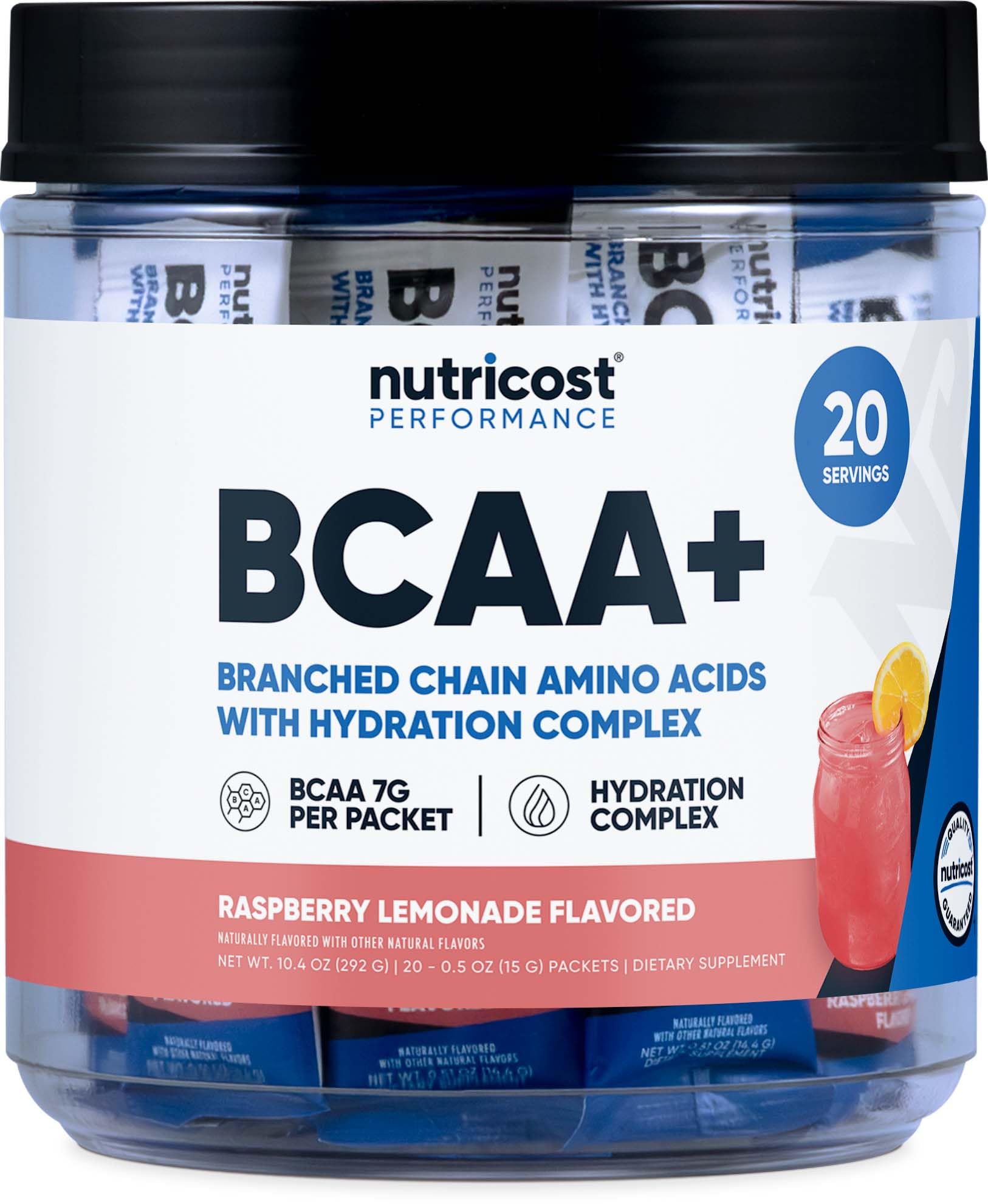 Nutricost BCAA+ Hydration, empaque práctico para hidratarte durante el día.