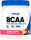 Nutricost BCAA polvo frambuesa-limonada, sabor refrescante para entrenar.