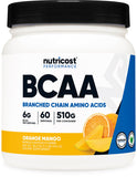 Nutricost BCAA polvo naranja mango 6 g por porcion para entrenamiento diario