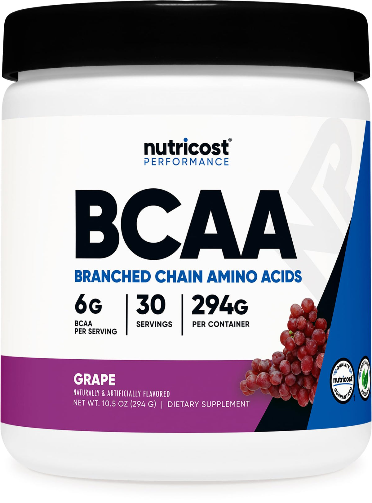 Nutricost BCAA polvo sabor uva, 30 porciones para entrenamientos constantes.