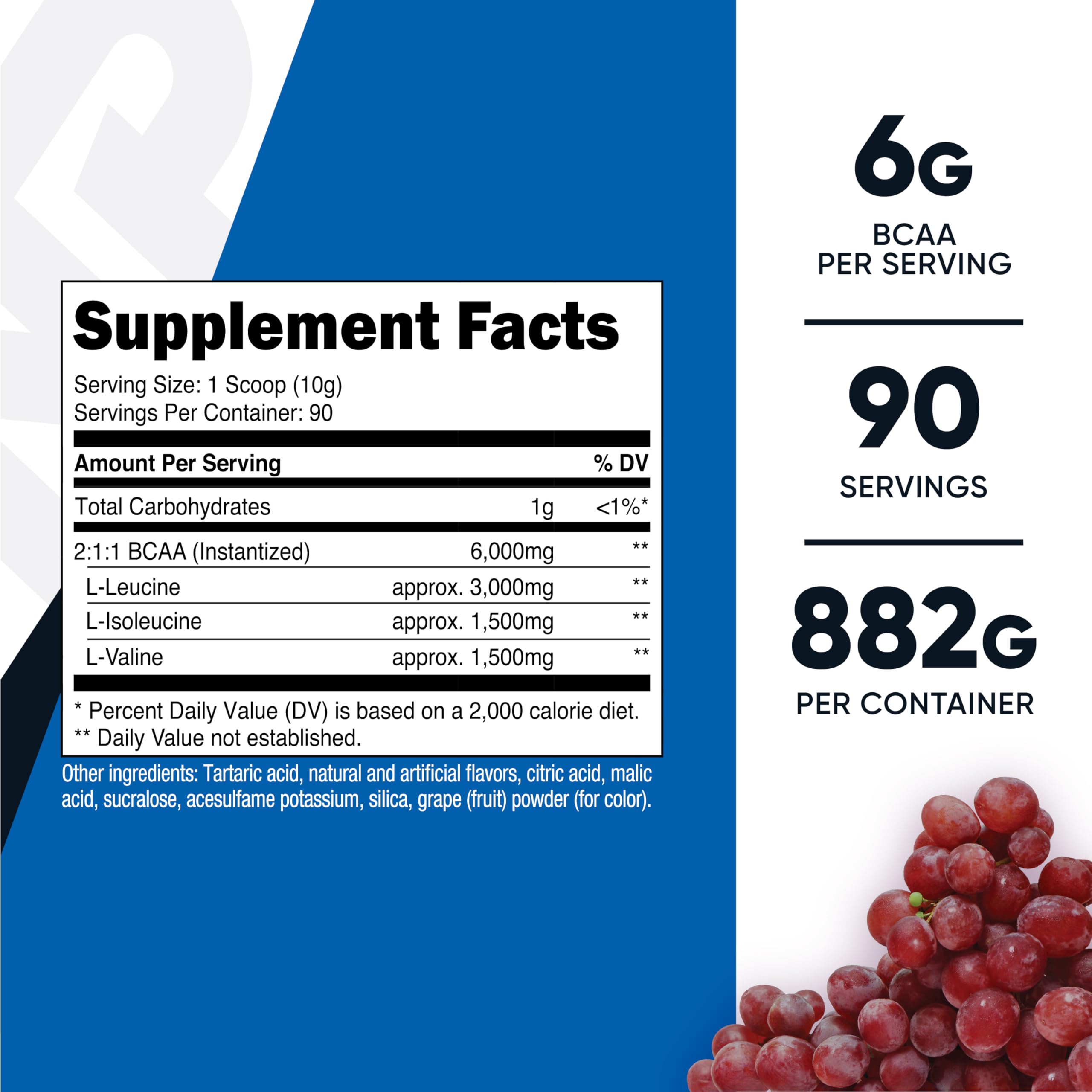 Nutricost BCAA en polvo de uva vertido en vaso para mezclas rápidas.
