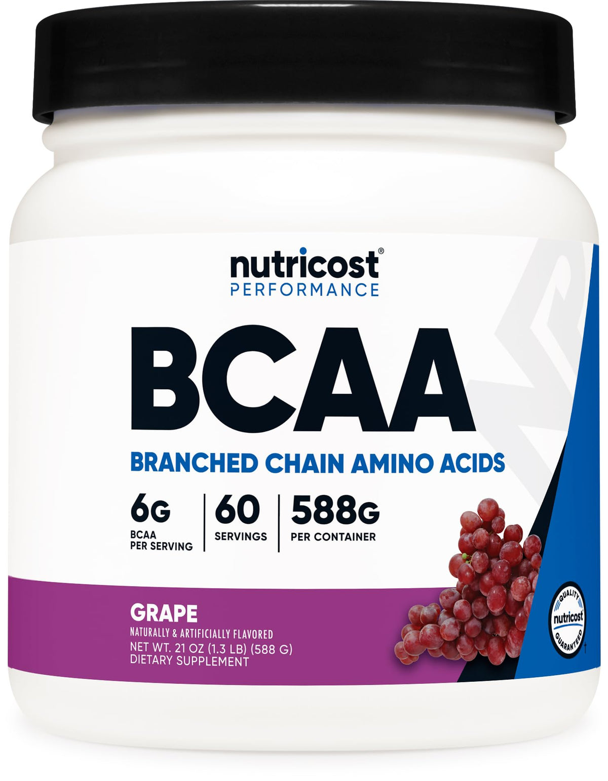 Nutricost BCAA polvo sabor uva, envase de 60 porciones, preparación fácil