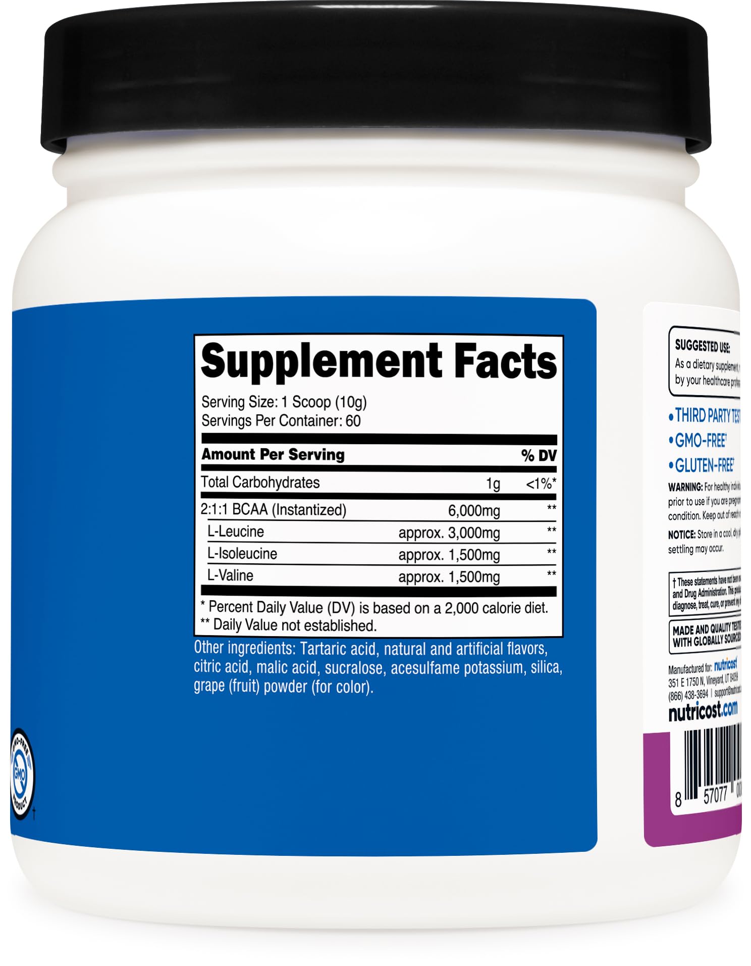 Nutricost BCAA polvo uva, prueba ISO de calidad