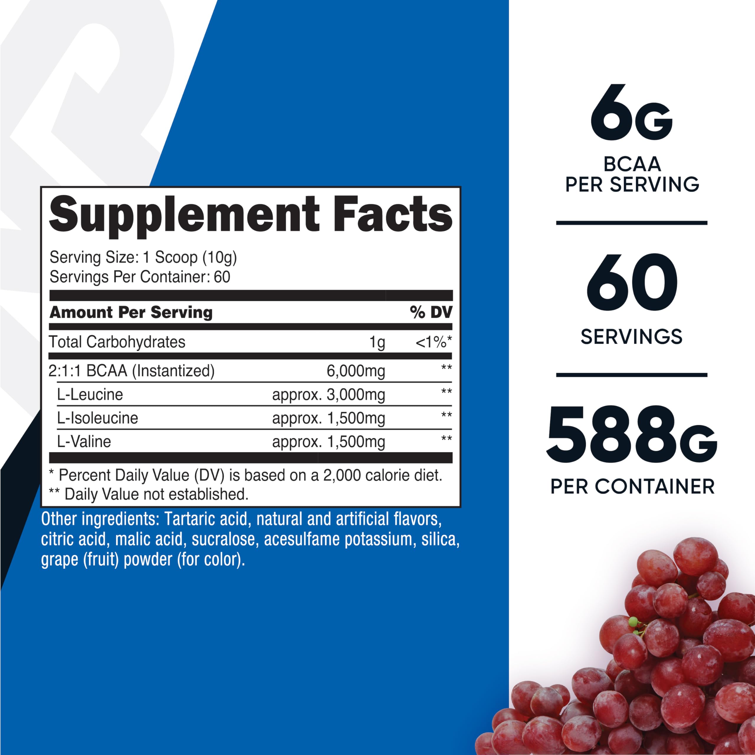 Nutricost BCAA polvo uva, mezcla refrescante para entrenamientos