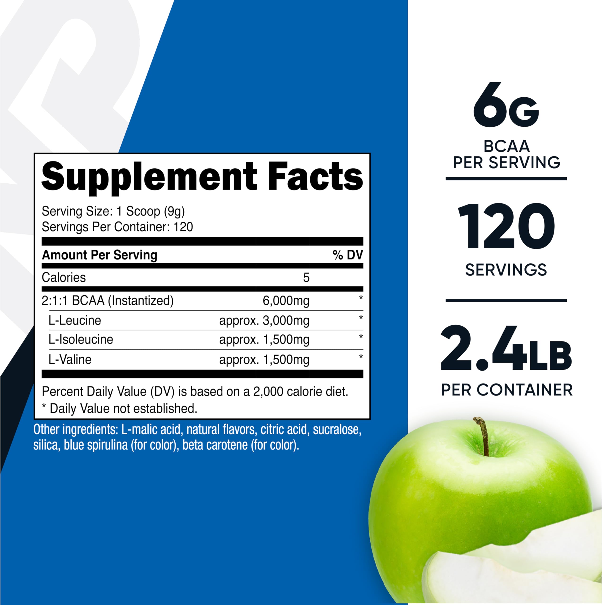 Nutricost BCAA en polvo Manzana Verde en tarro para recuperación y energía.