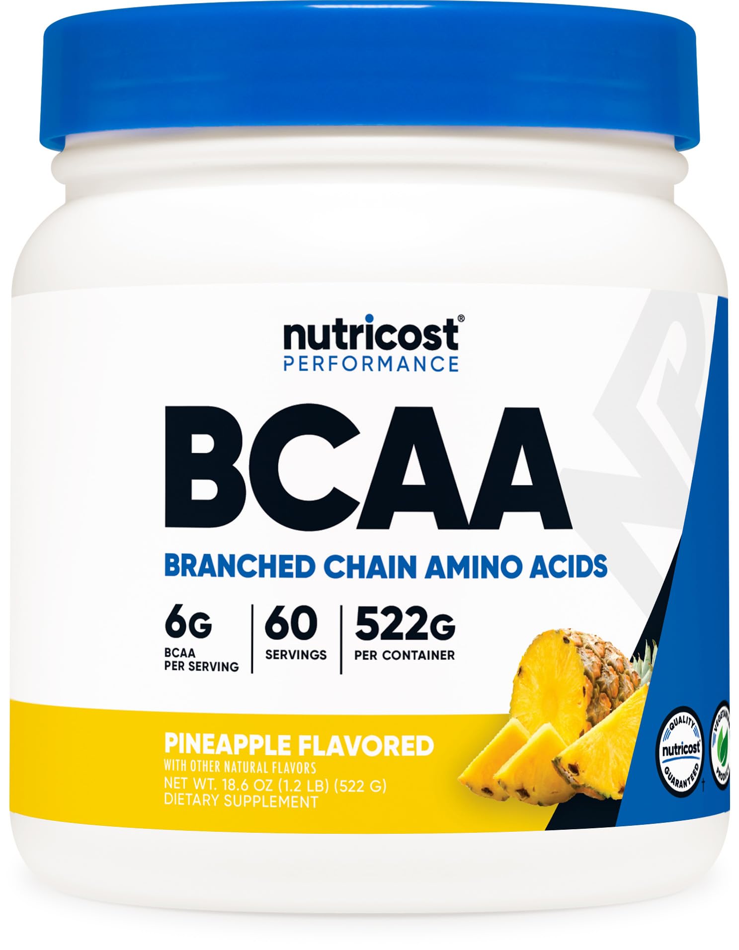 Nutricost BCAA sabor piña, ideal para entrenamientos intensos.