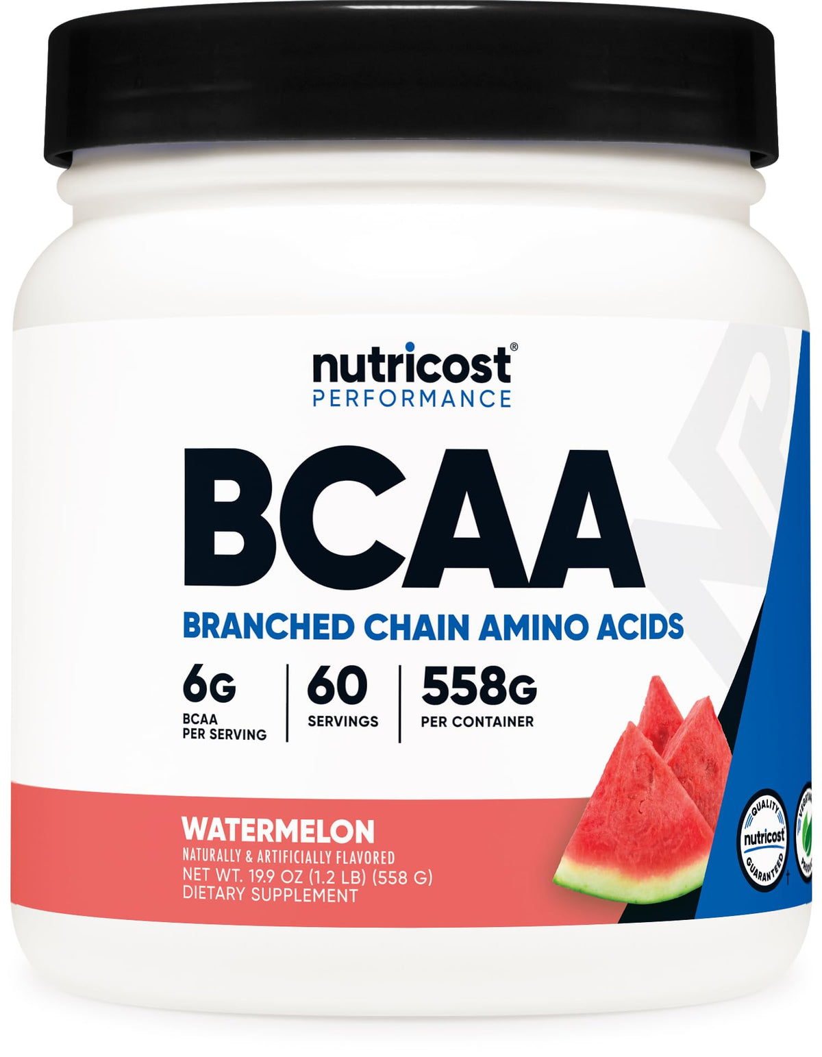 Nutricost BCAA Powder sandía en botella para entrenamiento diario y recuperación suave