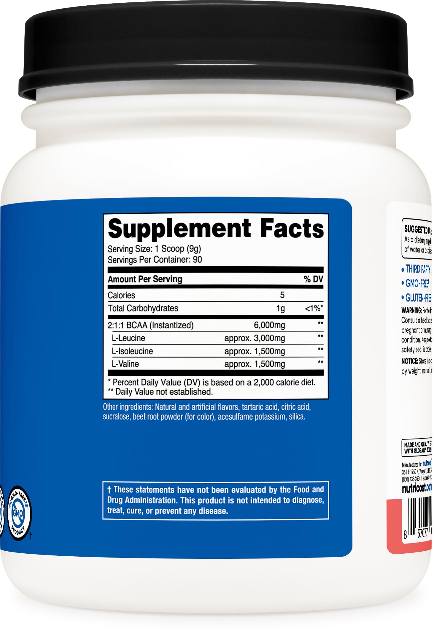 Nutricost BCAA en polvo empaque práctico para llevar a entrenamientos y viajes.