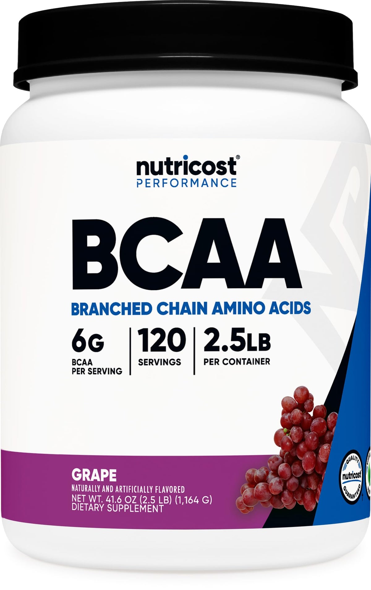 Nutricost BCAA Powder sabor uva en bote para entrenamientos.