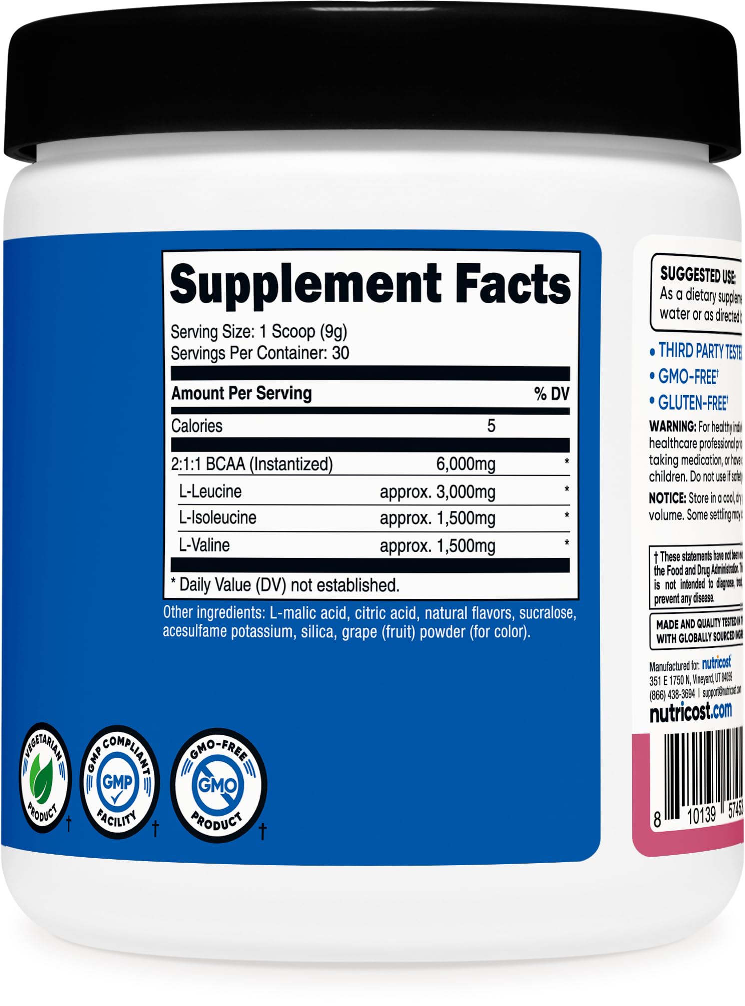Nutricost BCAA prueba de laboratorio, garantía de calidad independiente