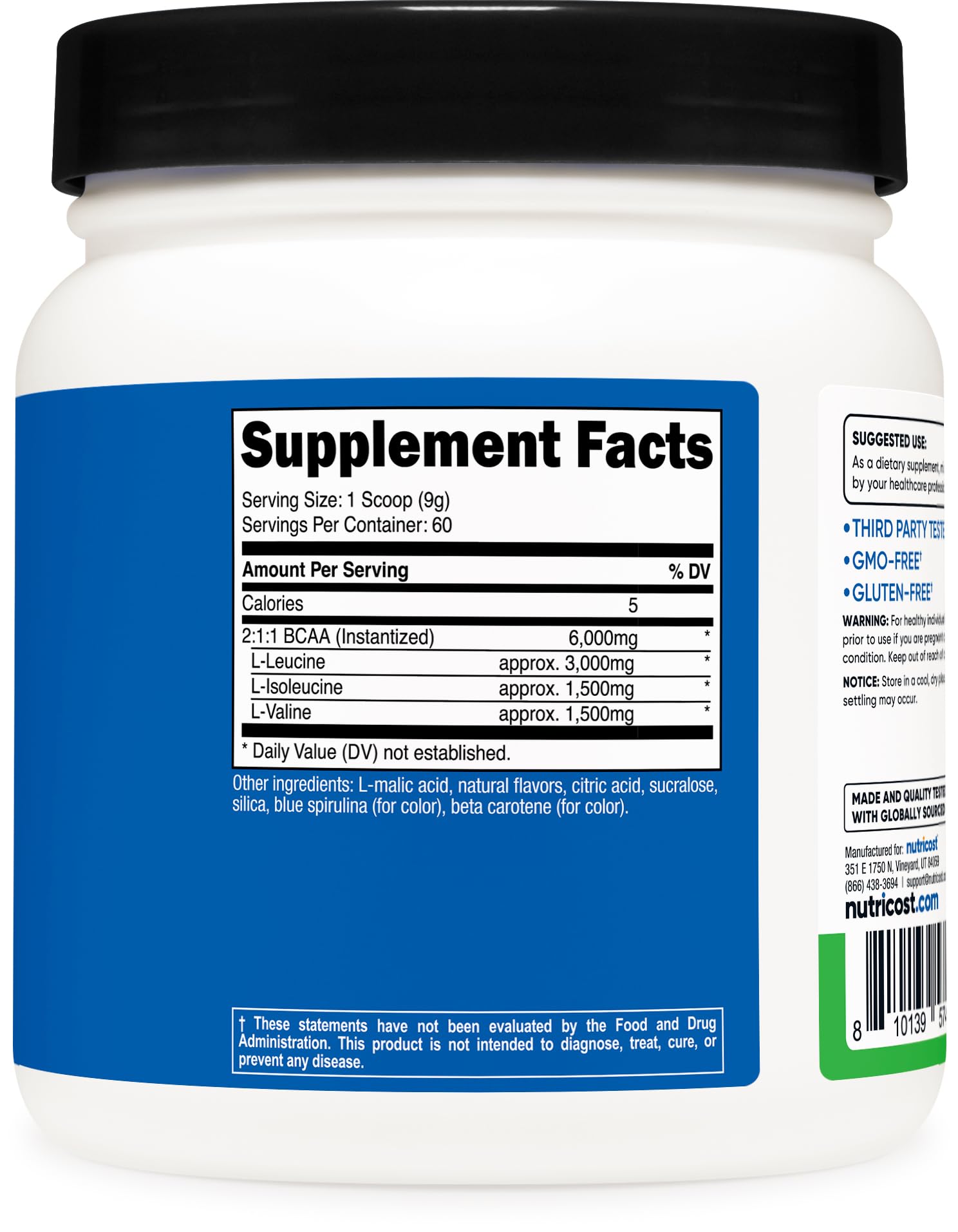 Nutricost BCAA recuperación postentrenamiento, sabor Manzana Verde