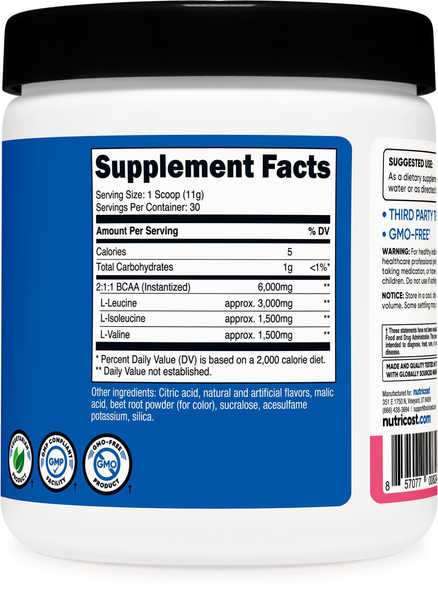 Nutricost BCAA Polvo, batido frambuesa limón para hidratar tras entrenar