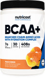 Nutricost BCAA + Hidratación, botella con sabor a anillos de durazno para entrenar.