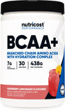 Nutricost BCAA Hidratación en bote, sabor frambuesa-limón, ideal para recuperación muscular