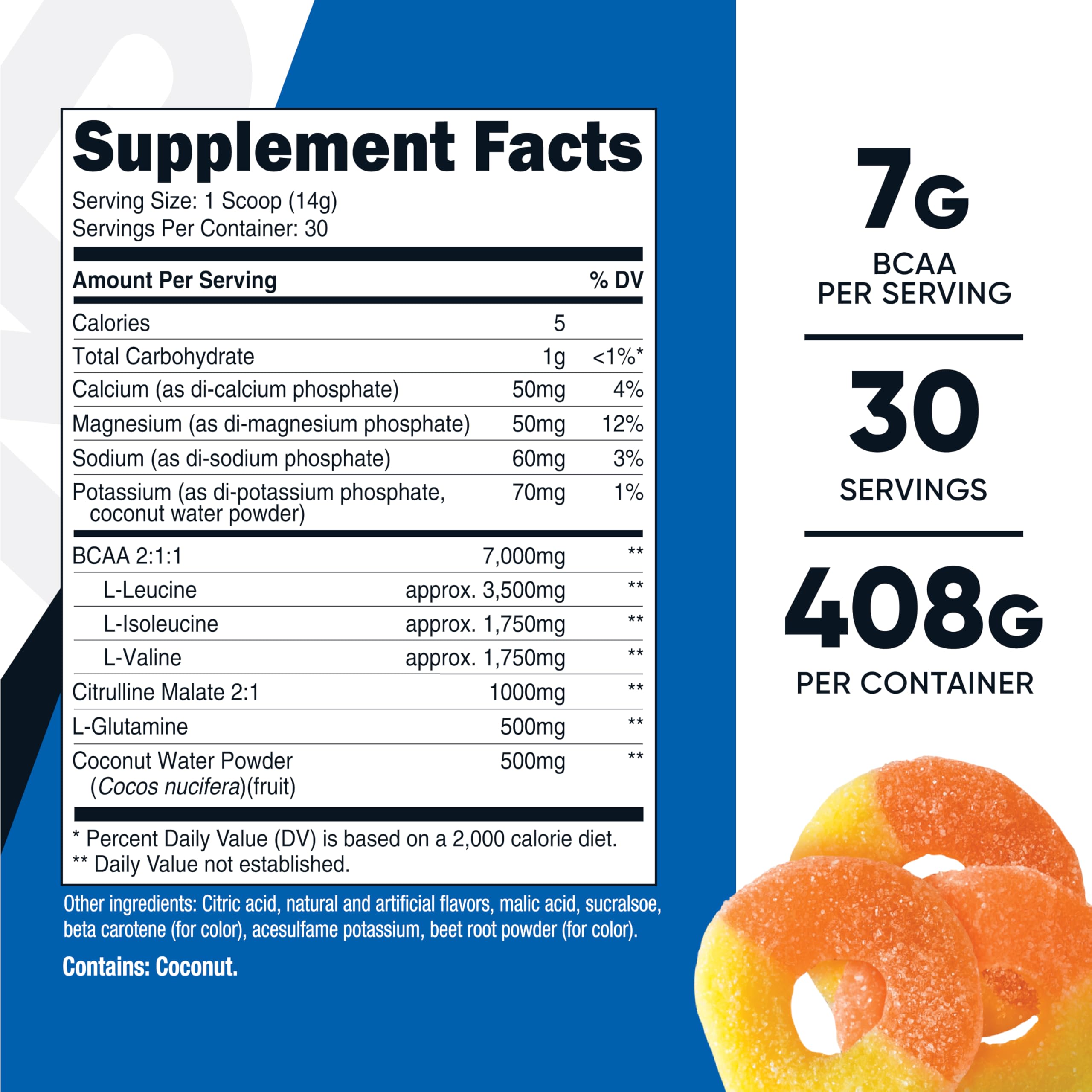 Nutricost BCAA + Hidratación, polvo disolviéndose en agua con sabor durazno.