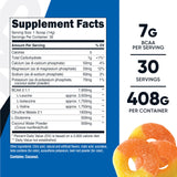 Nutricost BCAA + Hidratación, polvo disolviéndose en agua con sabor durazno.