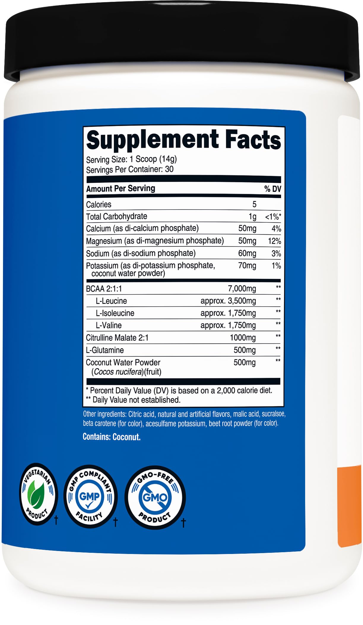 Nutricost BCAA + Hidratación, uso diario en gimnasio con sabor durazno.