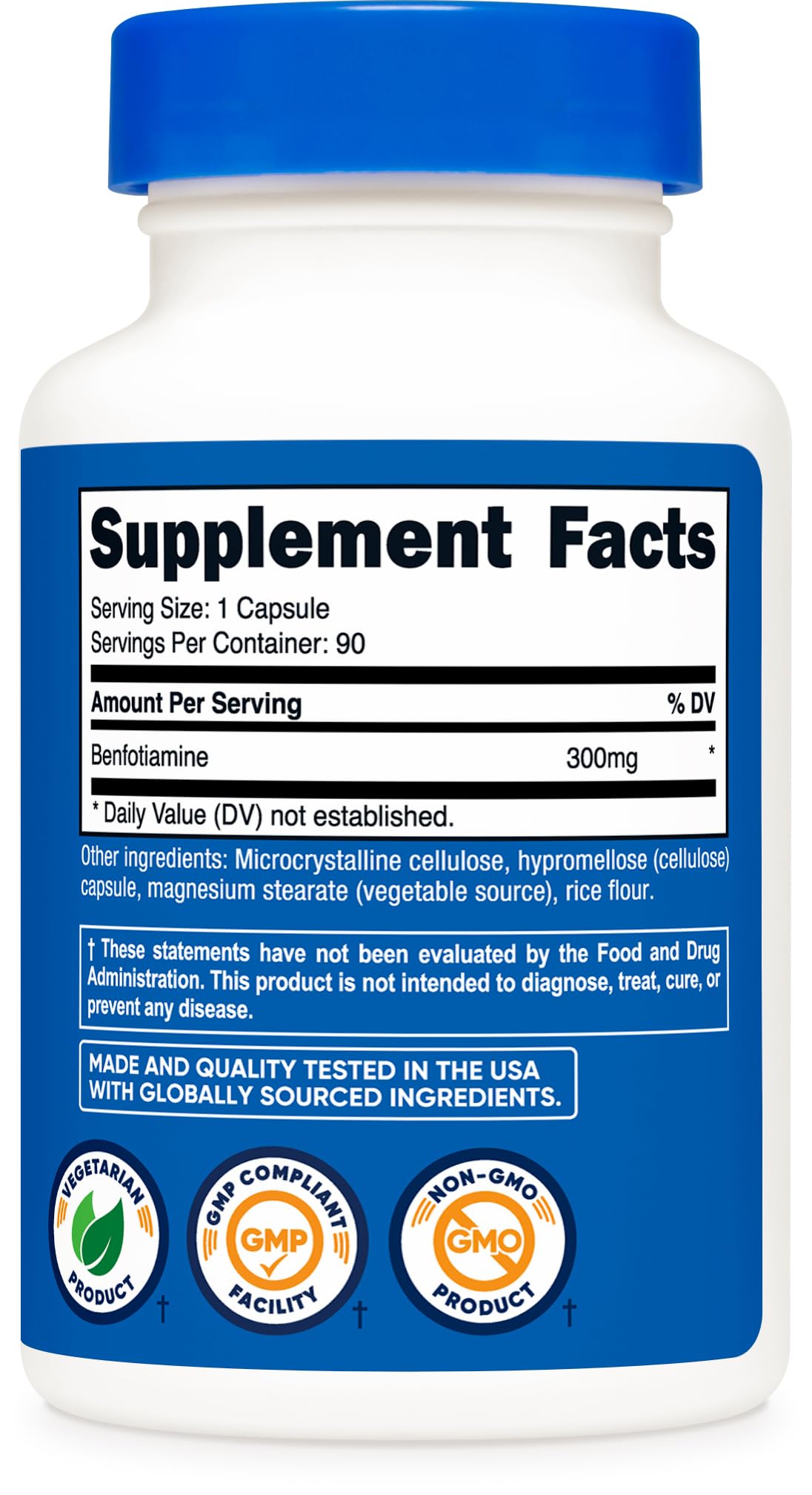 Nutricost Benfotiamine 300 mg vista del envase: diseño claro para comprar con confianza.