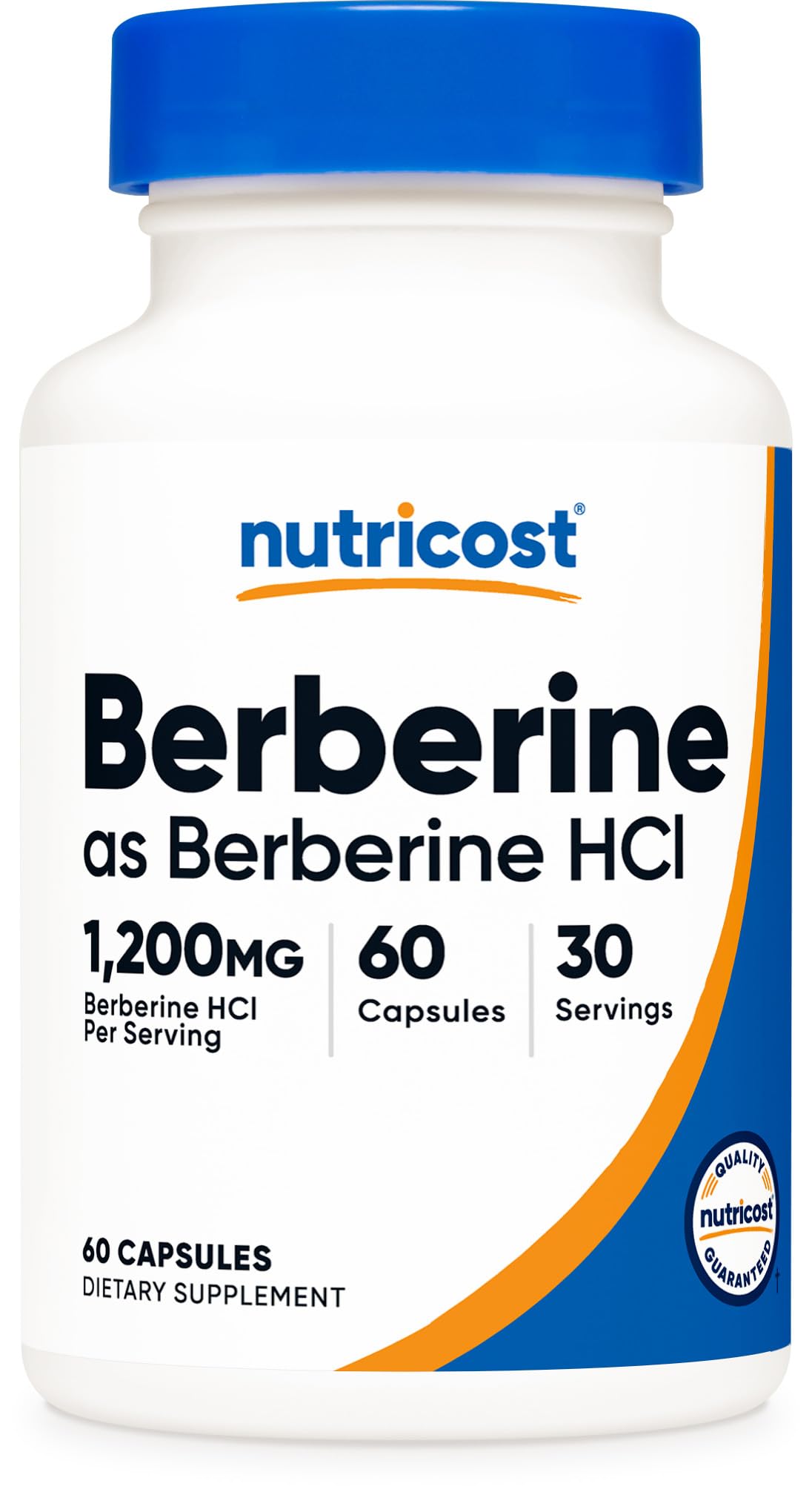 Nutricost Berberina HCl 1200 mg, botella frontal, uso diario recomendado