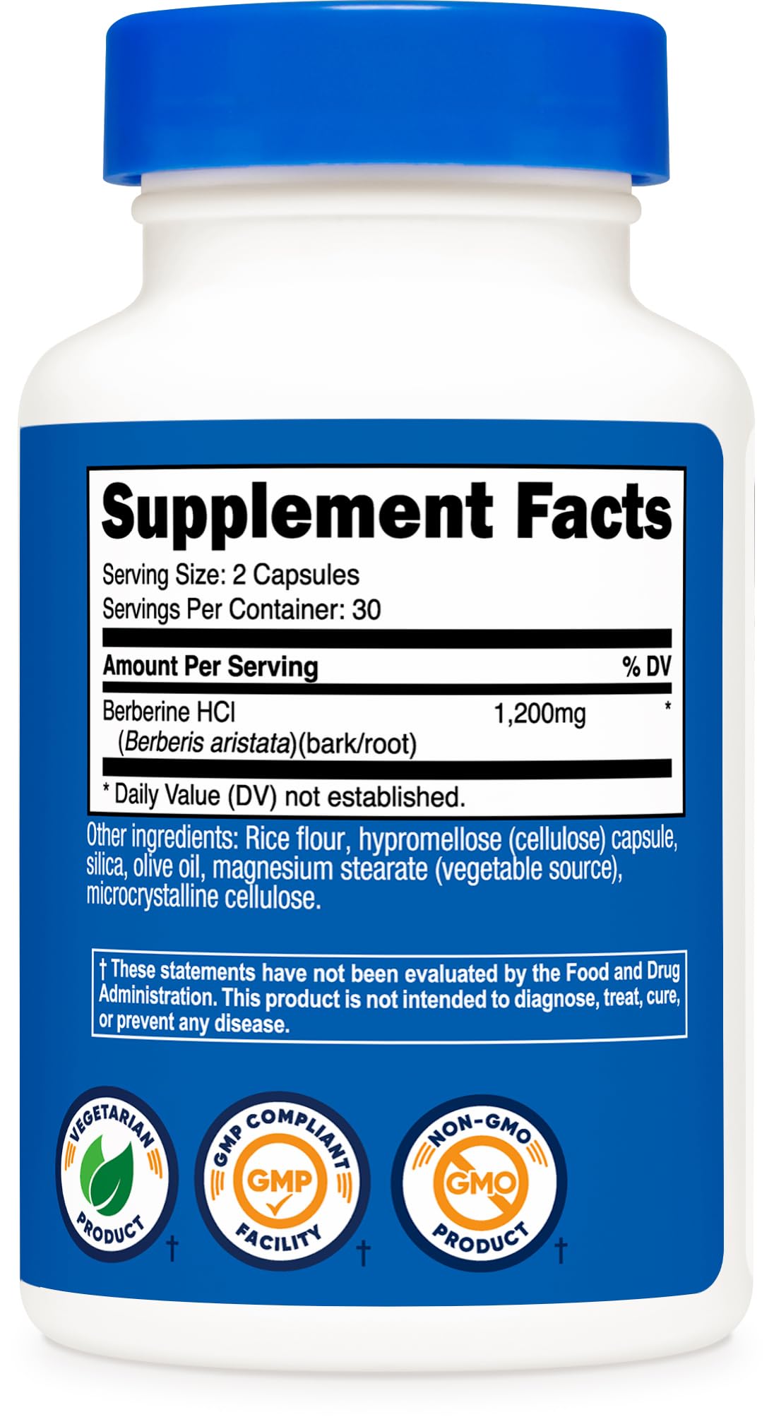 Nutricost Berberina HCl 1200 mg, cápsulas en vaso, fácil de tomar