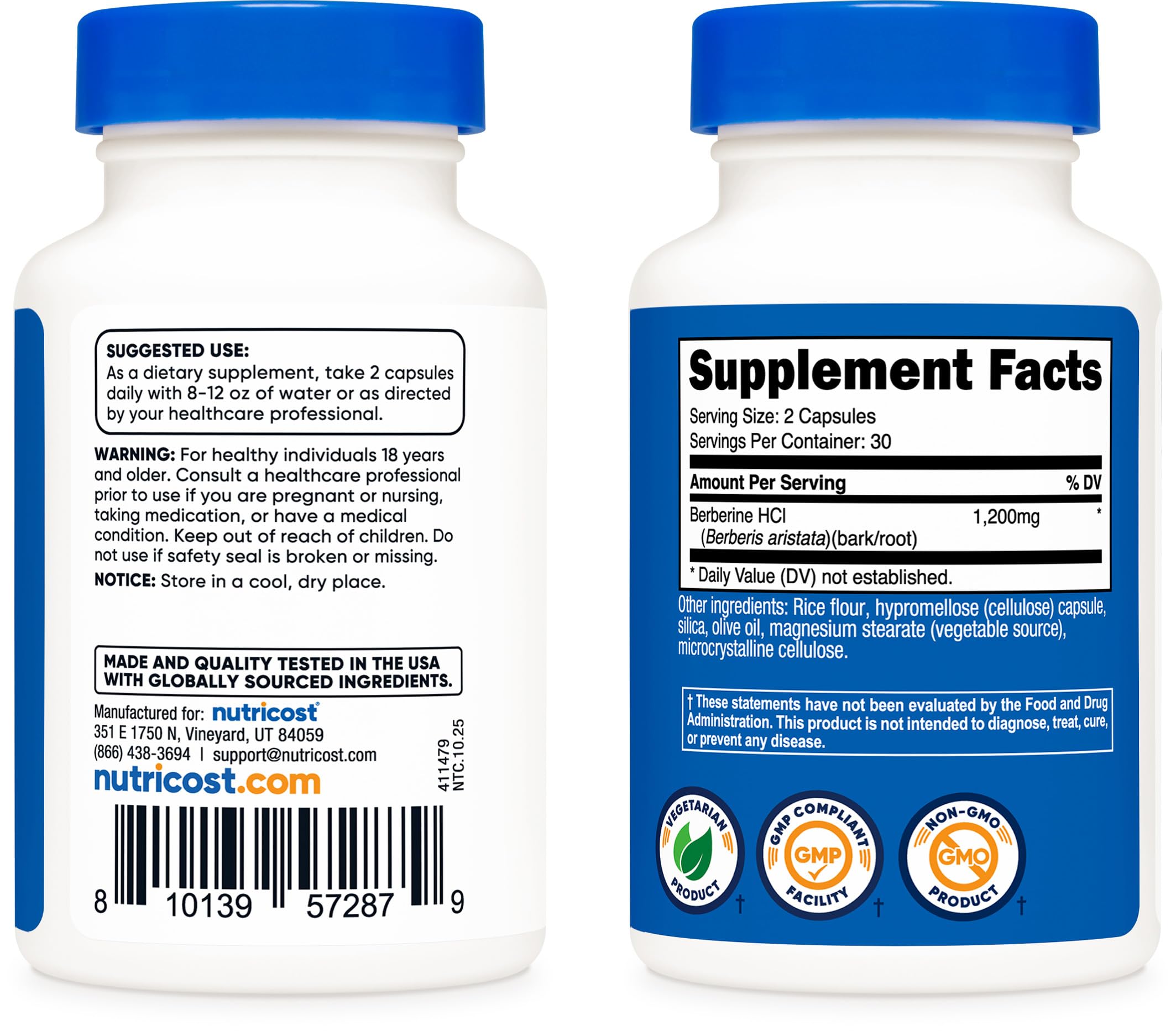 Nutricost Berberina HCl 1200 mg, empaque secundario, protección del producto