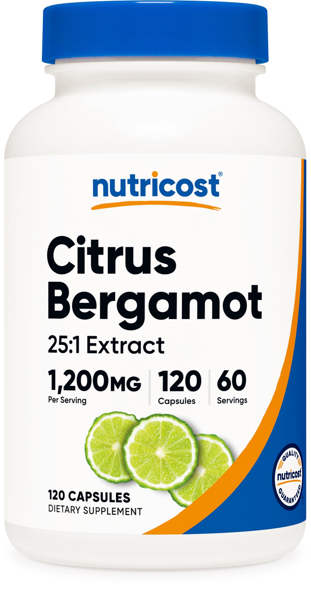 Nutricost bergamota cítrica, cápsulas en frasco, dosis diaria conveniente.