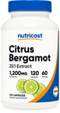 Nutricost bergamota cítrica, cápsulas en frasco, dosis diaria conveniente.