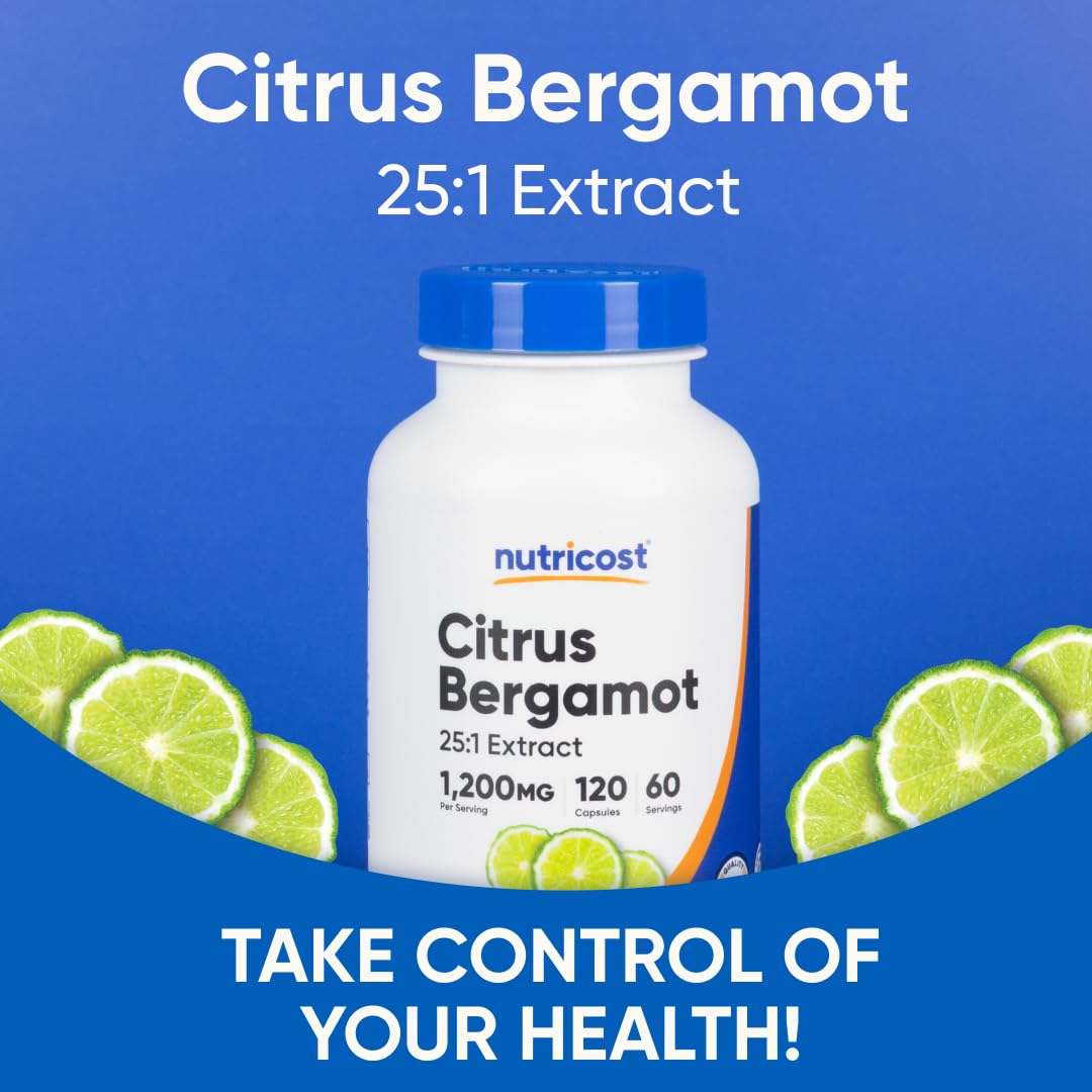 Etiqueta muestra ingredientes clave de Nutricost bergamota cítrica.
