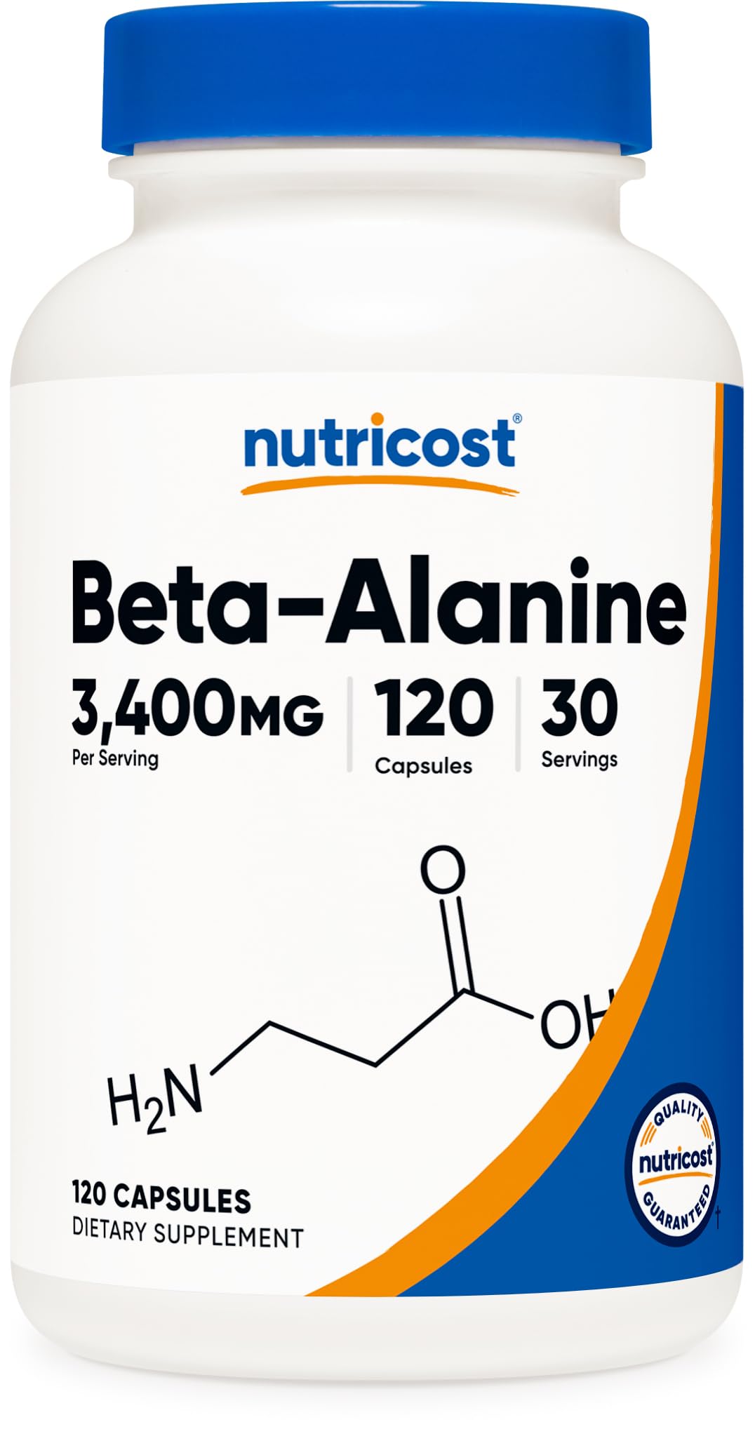 Nutricost Beta-Alanina: frasco de 120 cápsulas para entrenamiento sostenido.