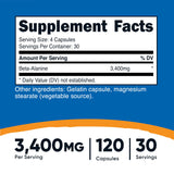 Nutricost Beta-Alanina: cápsula de 850 mg para dosis consistentes durante la sesión.