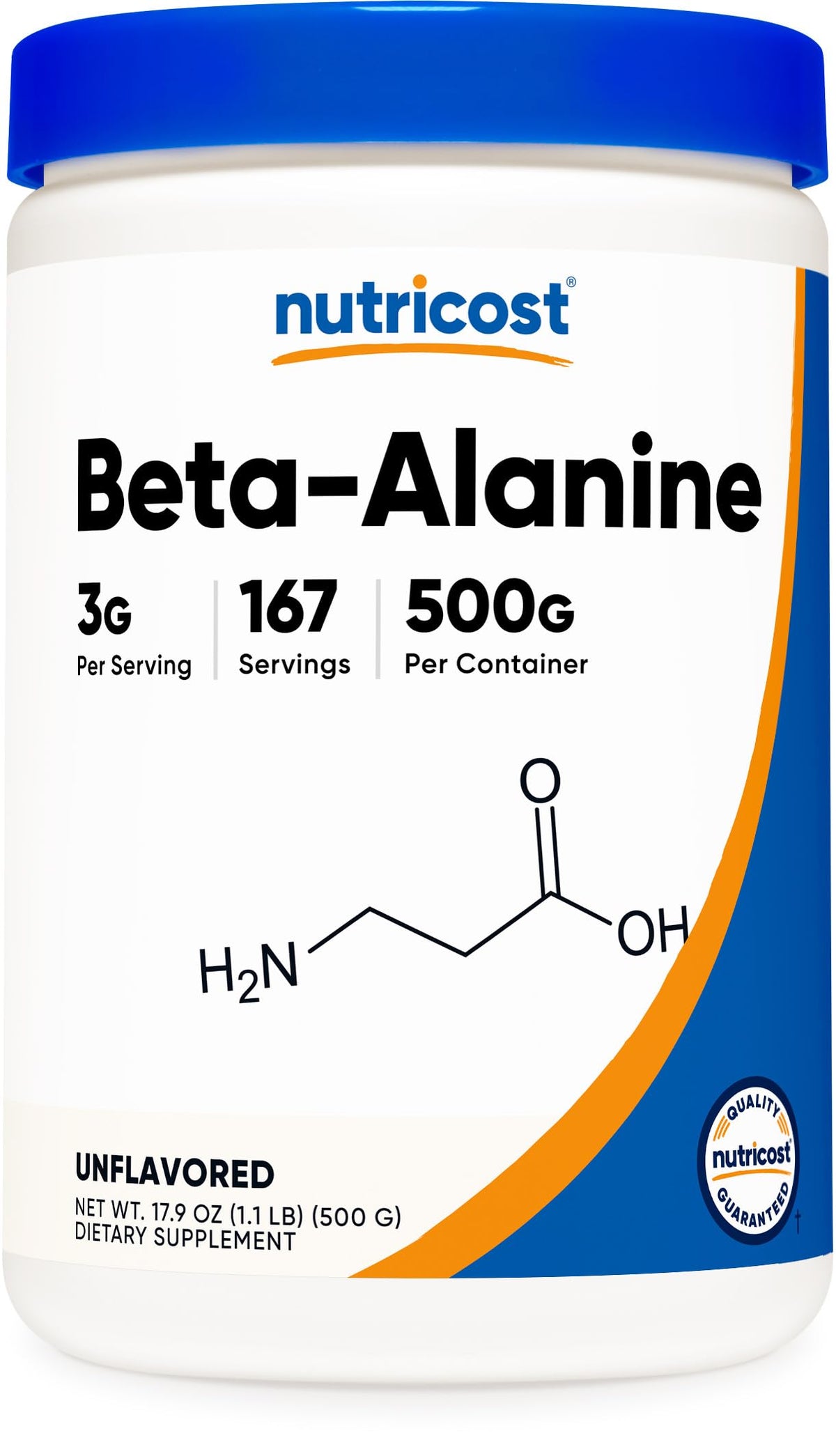 Nutricost Beta Alanina en bote de 500 g, polvo puro para entrenamientos