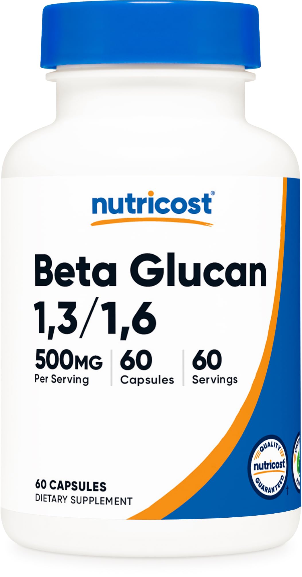 Nutricost Beta Glucan 500mg frasco, suplemento vegetariano libre de gluten
