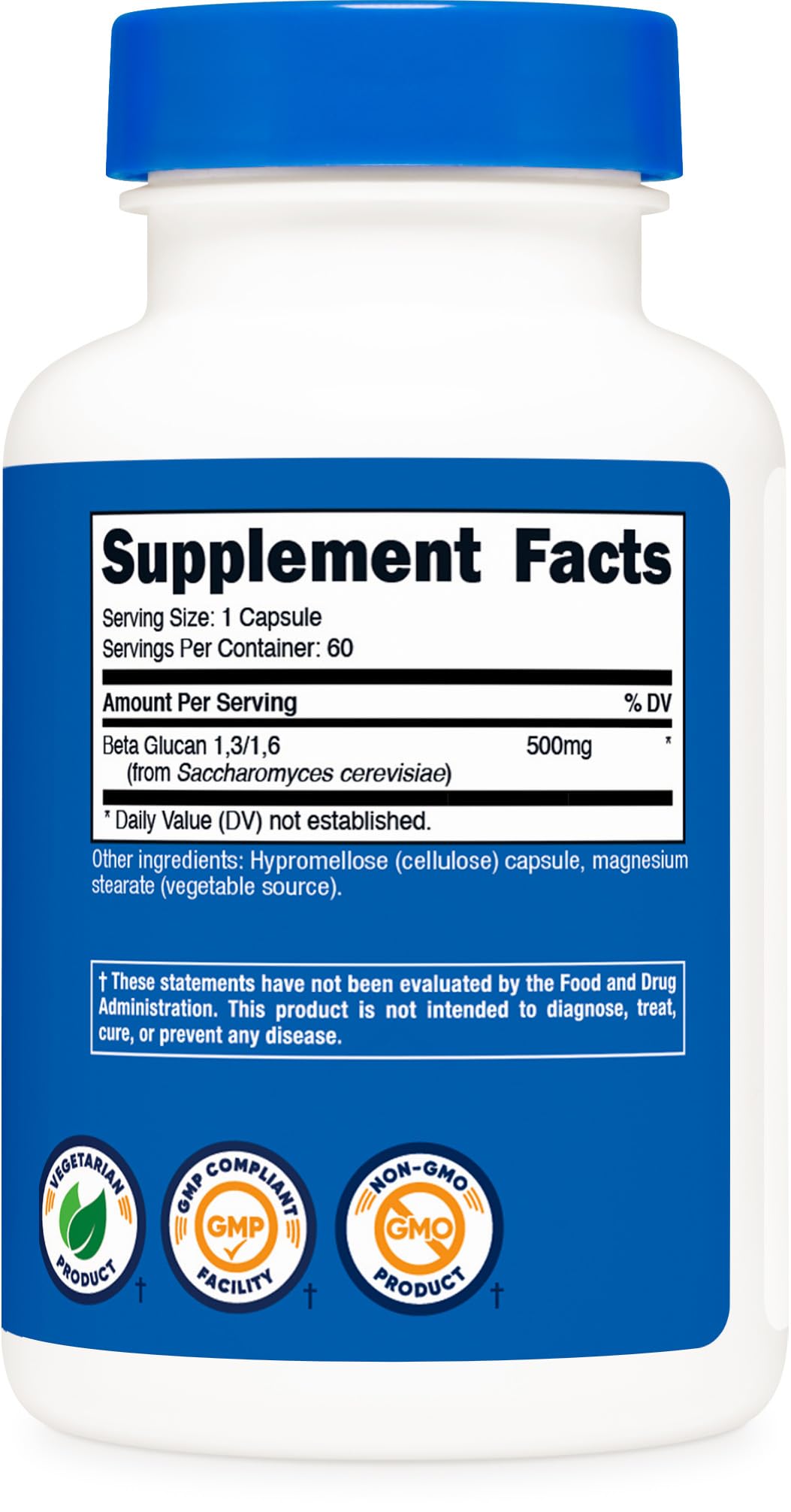 Toma diaria de Nutricost Beta Glucan 500mg en cápsula
