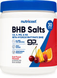 Nutricost BHB Salts Drink Mix en frasco, sabor Fruta Punch, ideal para energía diaria.