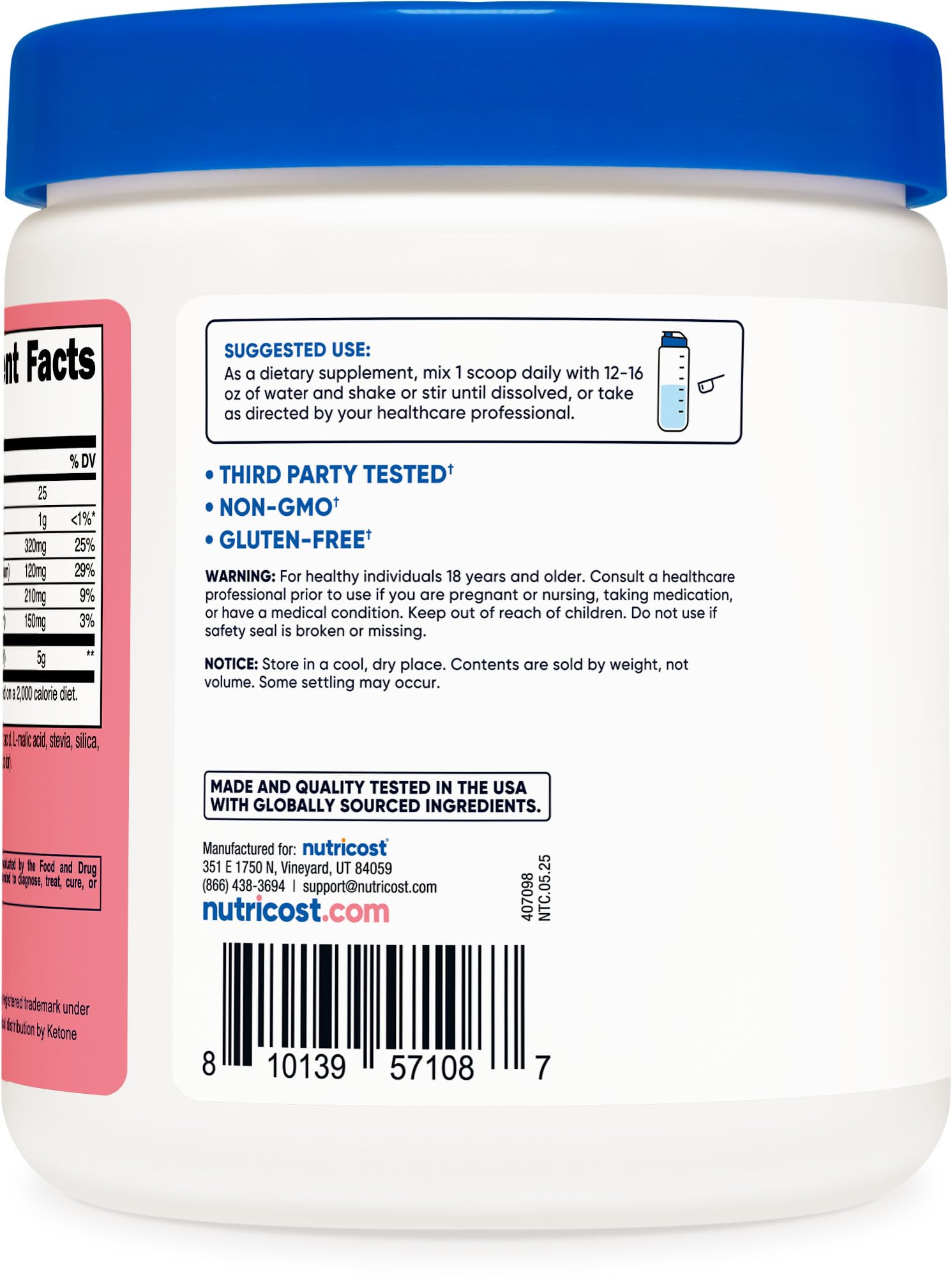 Nutricost BHB Salts Drink Mix sabor fresa-limonada, cero azúcares