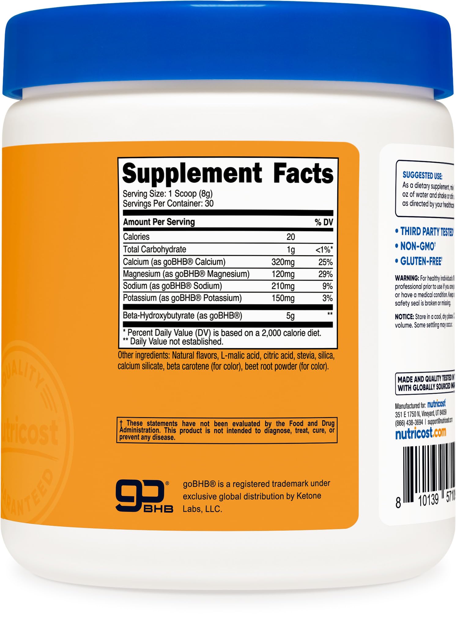 Nutricost BHB Salts Drink Mix con pruebas de terceros para transparencia y seguridad