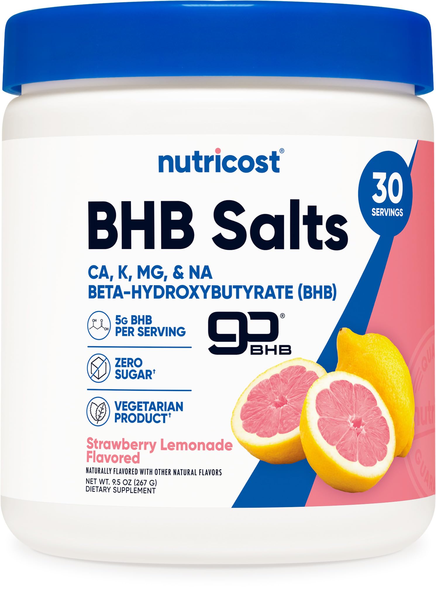 Nutricost BHB Salts Drink Mix sabor fresa limonada, energía sostenida